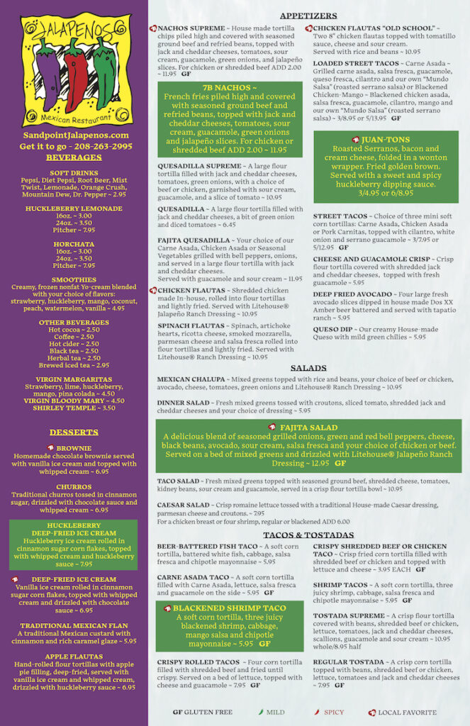 The Menu Jalapenos Mexican Restaurant in Sandpoint