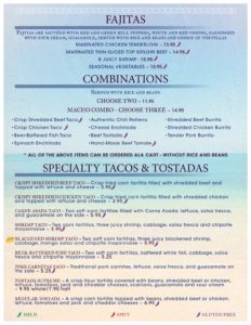 Jalapeno's Menu Fajitas, Combinations, Specialty Tacos & Tostadas