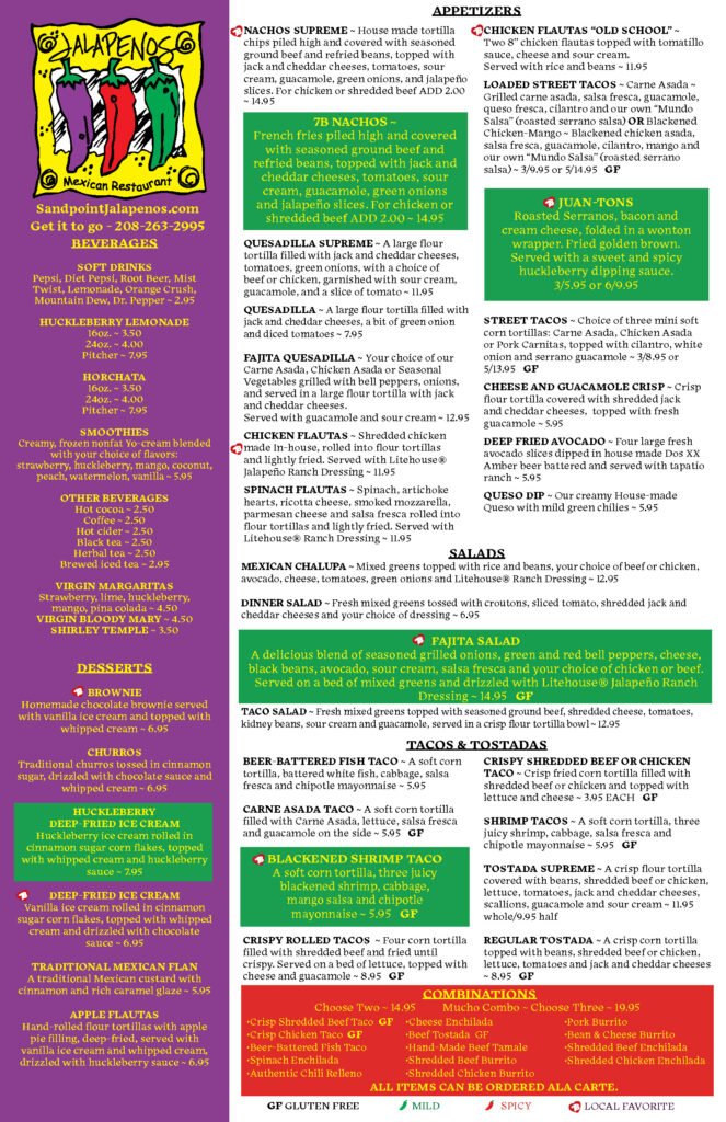 The Menu Jalapenos Mexican Restaurant in Sandpoint